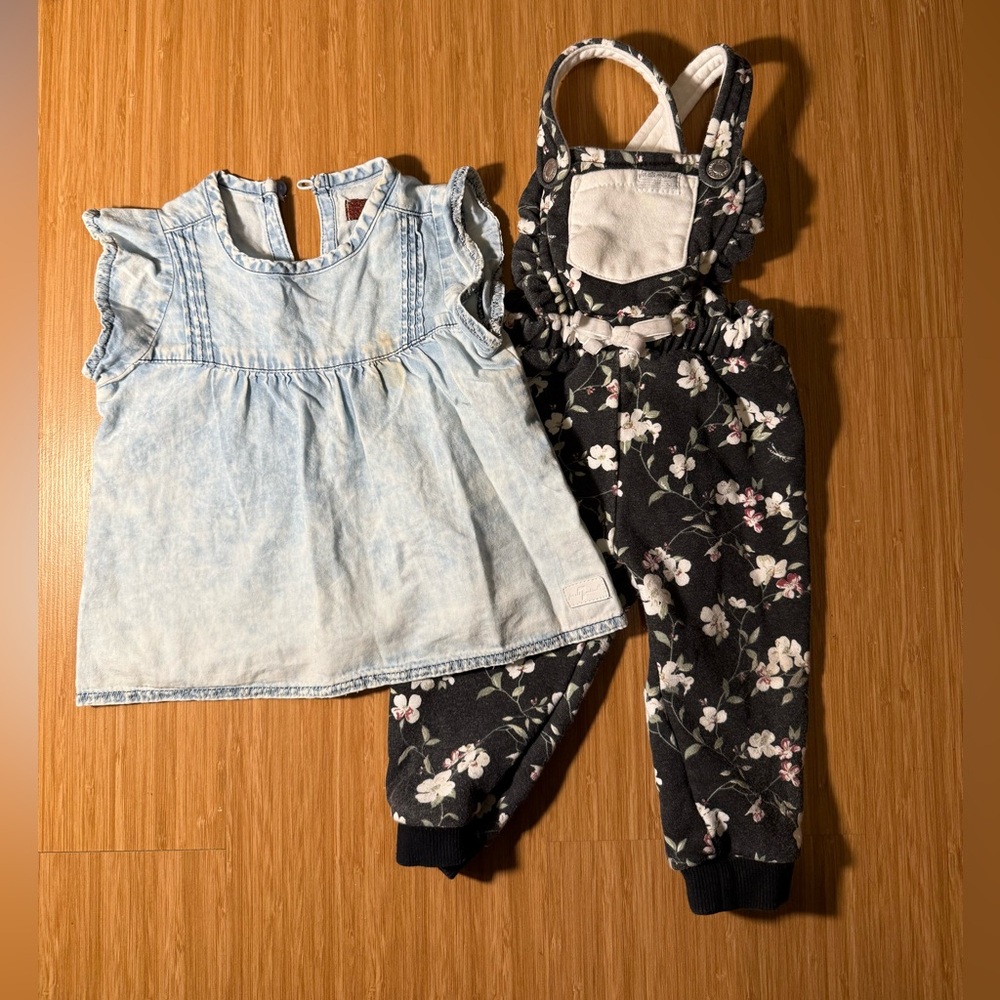7 For All Mankind 12 M Toddler Girls Play Condition Floral Romper Denim Tee